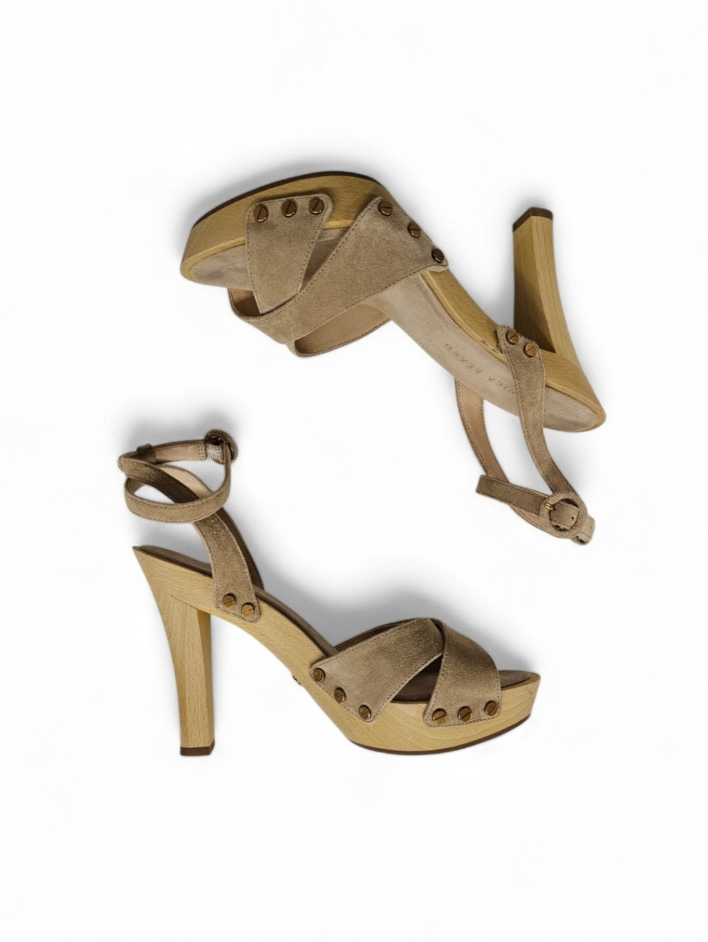 Veronica Beard Lamont Plaform Ankle Strap Heels In Tan Suede And Wood Size 8.5 - Picture 6 of 9